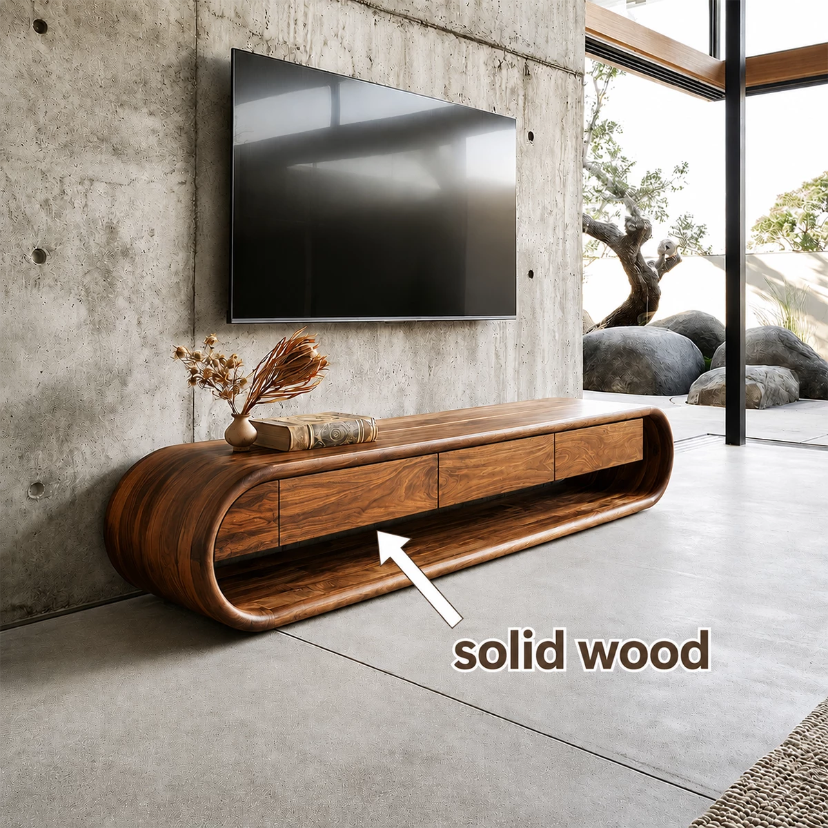 Natural Solid Wood TV Stand Sculptural Loop Modern Style - Livewoodcraft - 11