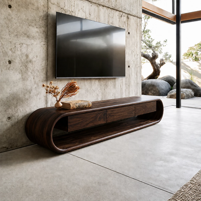 Natural Solid Wood TV Stand Sculptural Loop Modern Style - Livewoodcraft - 2