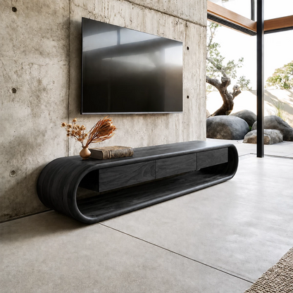 Natural Solid Wood TV Stand Sculptural Loop Modern Style - Livewoodcraft - 3