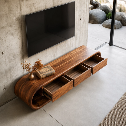 Natural Solid Wood TV Stand Sculptural Loop Modern Style - Livewoodcraft - 5