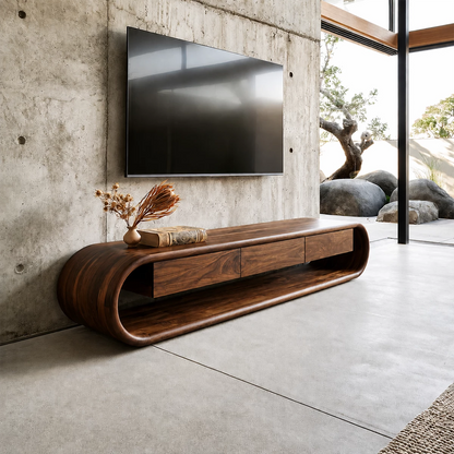 Natural Solid Wood TV Stand Sculptural Loop Modern Style - Livewoodcraft - 6