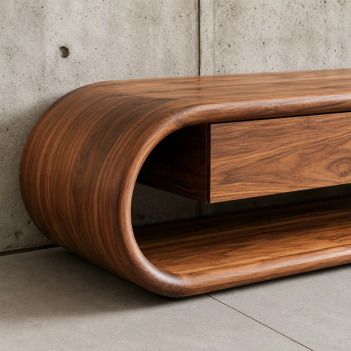 Natural Solid Wood TV Stand Sculptural Loop Modern Style - Livewoodcraft - 7