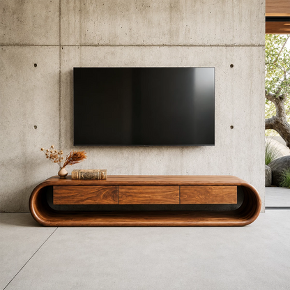 Natural Solid Wood TV Stand Sculptural Loop Modern Style - Livewoodcraft