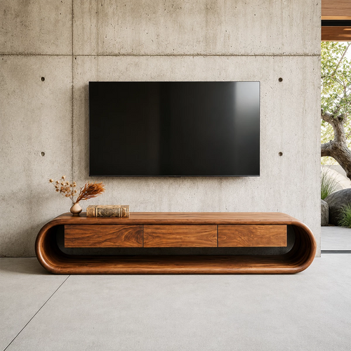Natural Solid Wood TV Stand Sculptural Loop Modern Style - Livewoodcraft