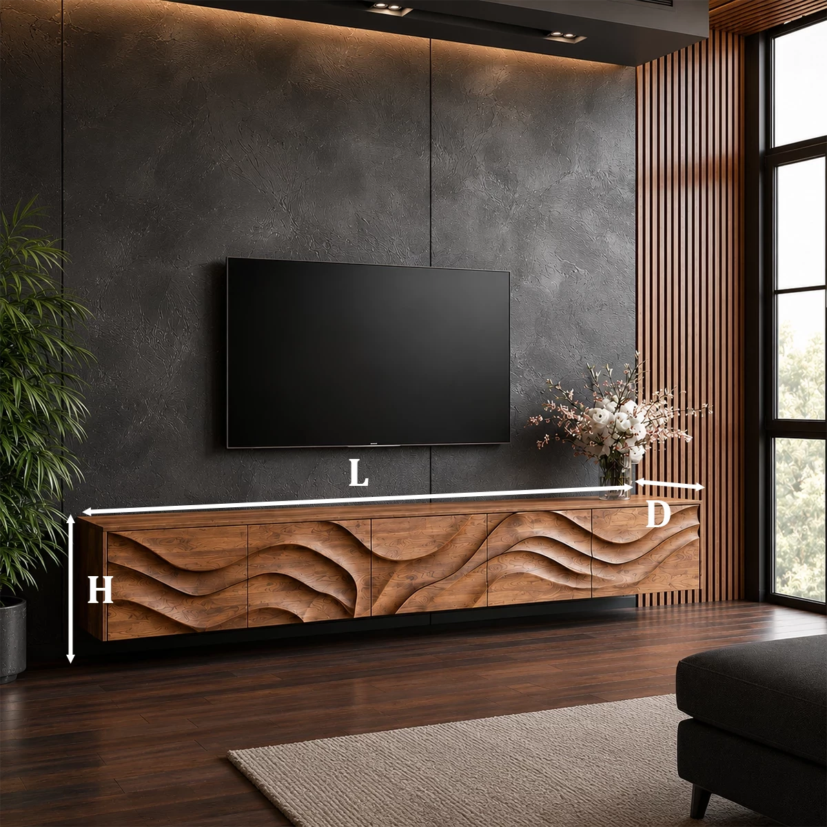 Natural Solid Wood TV Stand Sculptural Wave Modern Style - Livewoodcraft - 0880 - 10