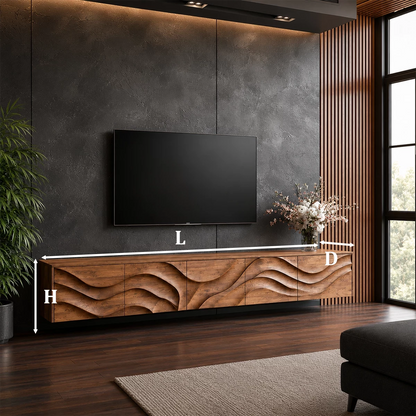 Natural Solid Wood TV Stand Sculptural Wave Modern Style - Livewoodcraft - 0880 - 10