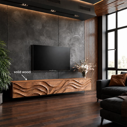 Natural Solid Wood TV Stand Sculptural Wave Modern Style - Livewoodcraft - 0880 - 11