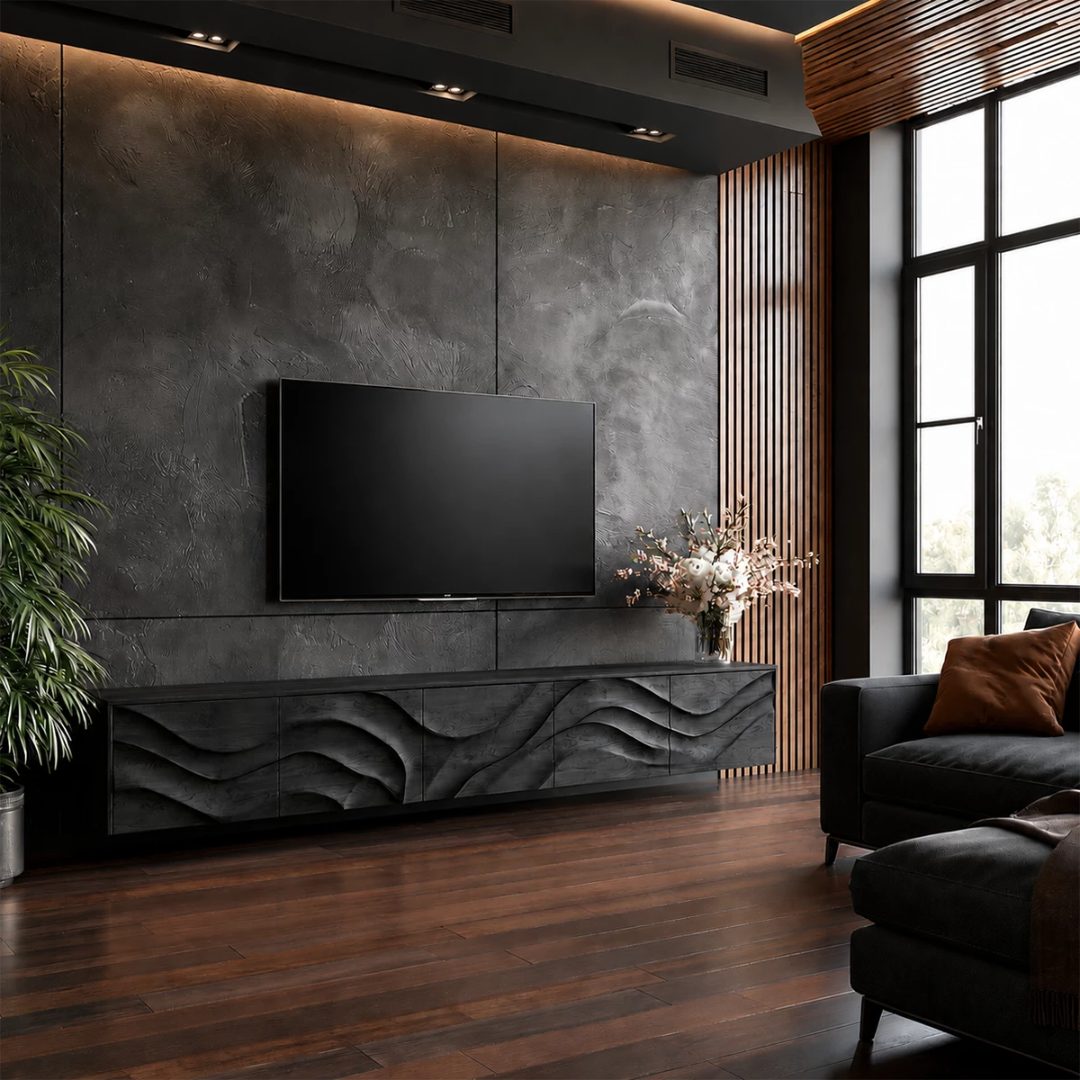 Natural Solid Wood TV Stand Sculptural Wave Modern Style - Livewoodcraft - 0880 - 3