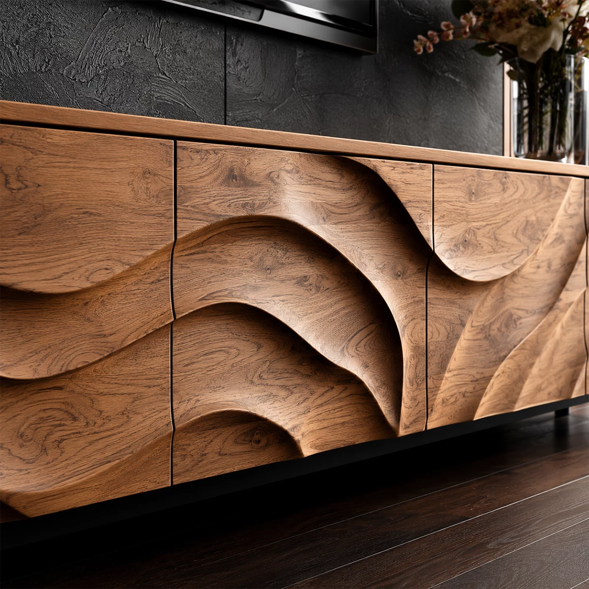 Natural Solid Wood TV Stand Sculptural Wave Modern Style - Livewoodcraft - 0880 - 5