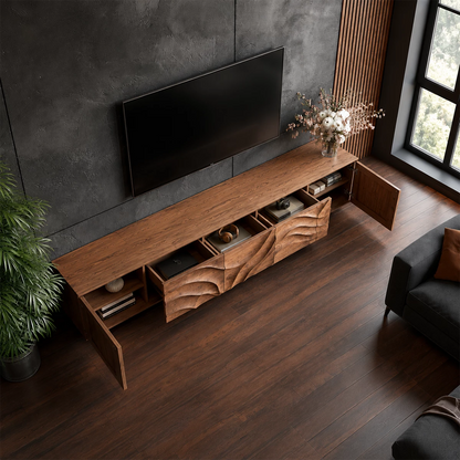 Natural Solid Wood TV Stand Sculptural Wave Modern Style - Livewoodcraft - 0880 - 6