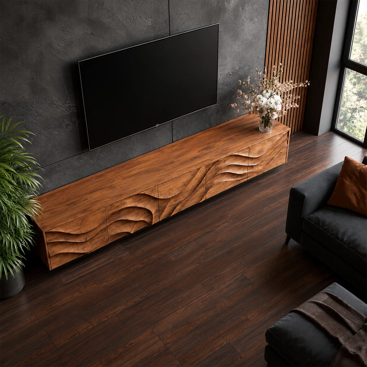 Natural Solid Wood TV Stand Sculptural Wave Modern Style - Livewoodcraft - 0880 - 8