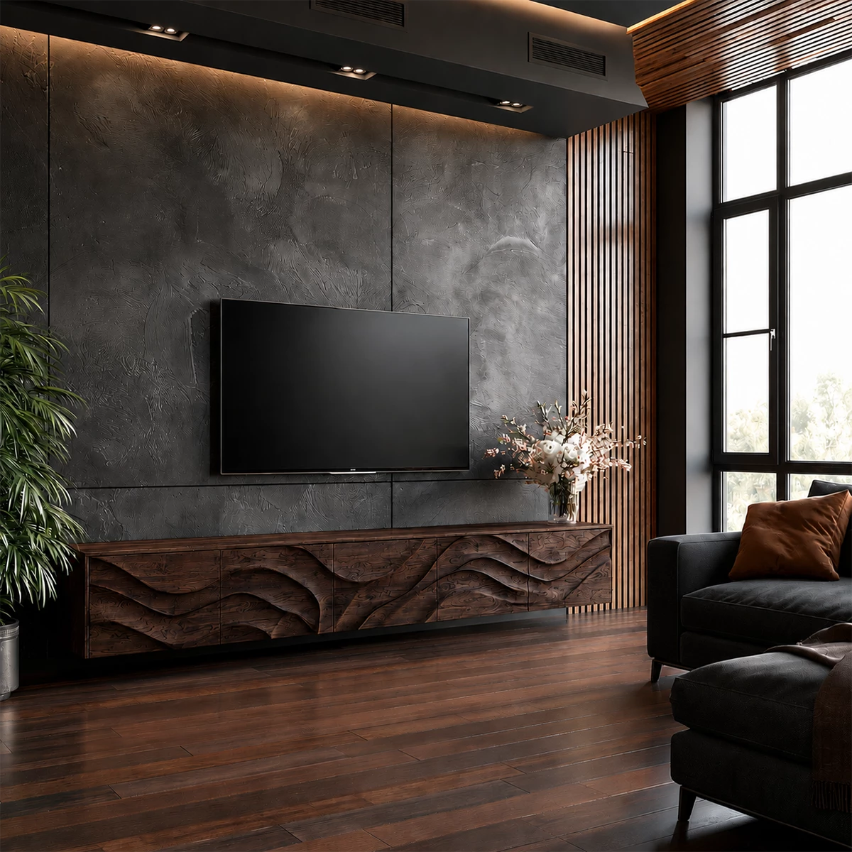 Natural Solid Wood TV Stand Sculptural Wave Modern Style - Livewoodcraft - 0880 - 9