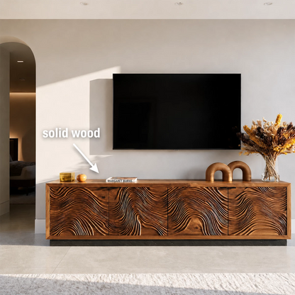 Natural Solid Wood TV Stand  Sculptural Wave Modern Style - Livewoodcraft - 10