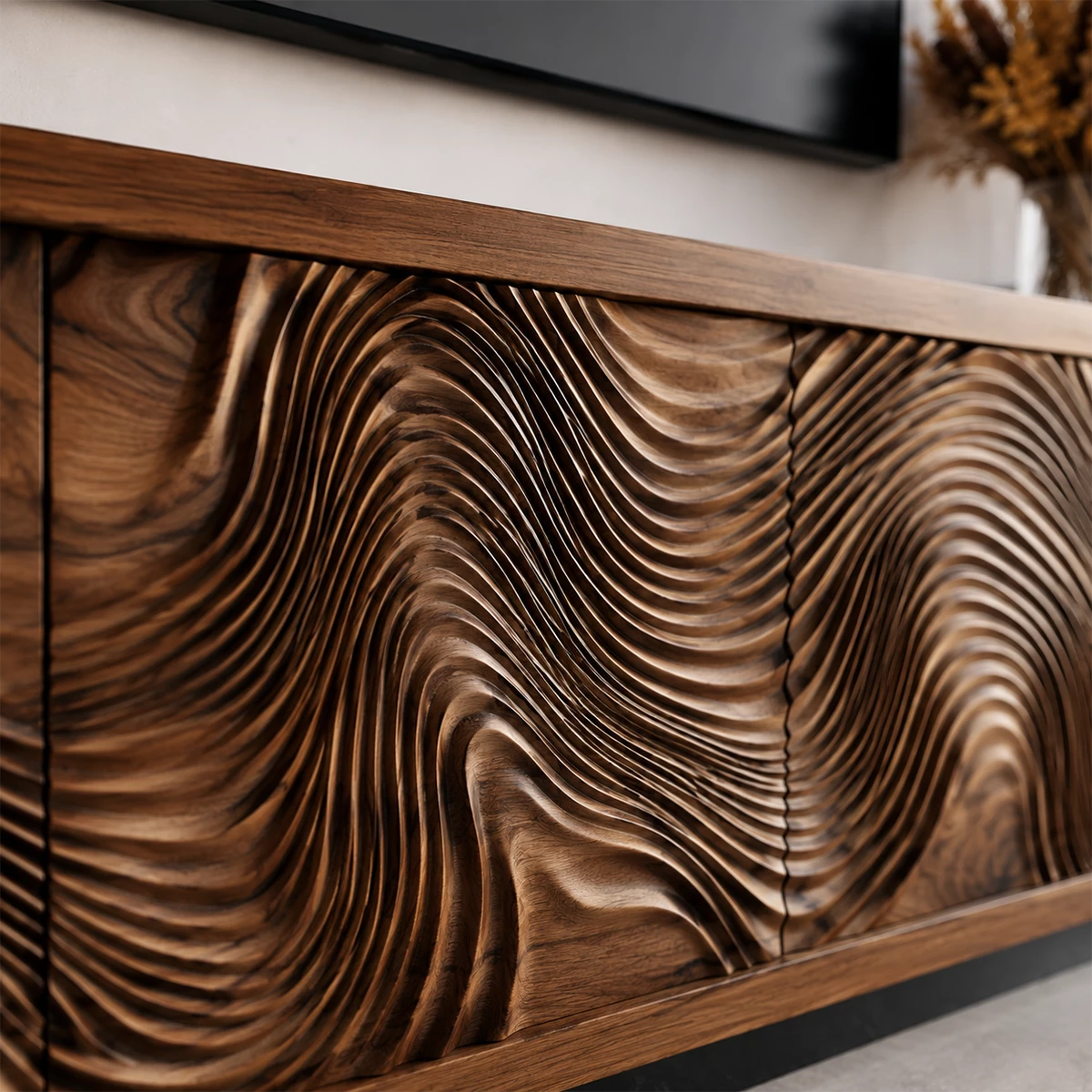 Natural Solid Wood TV Stand  Sculptural Wave Modern Style - Livewoodcraft - 2