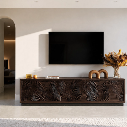 Natural Solid Wood TV Stand  Sculptural Wave Modern Style - Livewoodcraft - 6