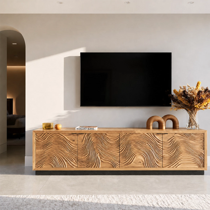 Natural Solid Wood TV Stand  Sculptural Wave Modern Style - Livewoodcraft - 7