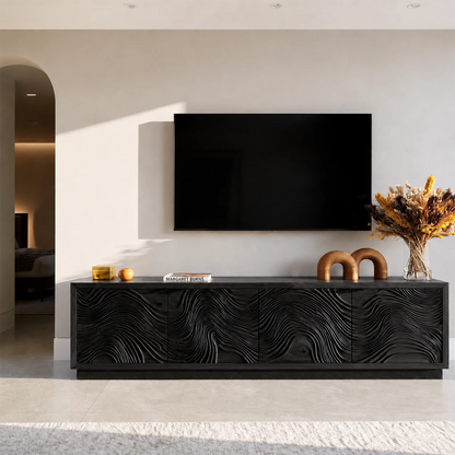 Natural Solid Wood TV Stand  Sculptural Wave Modern Style - Livewoodcraft - 8