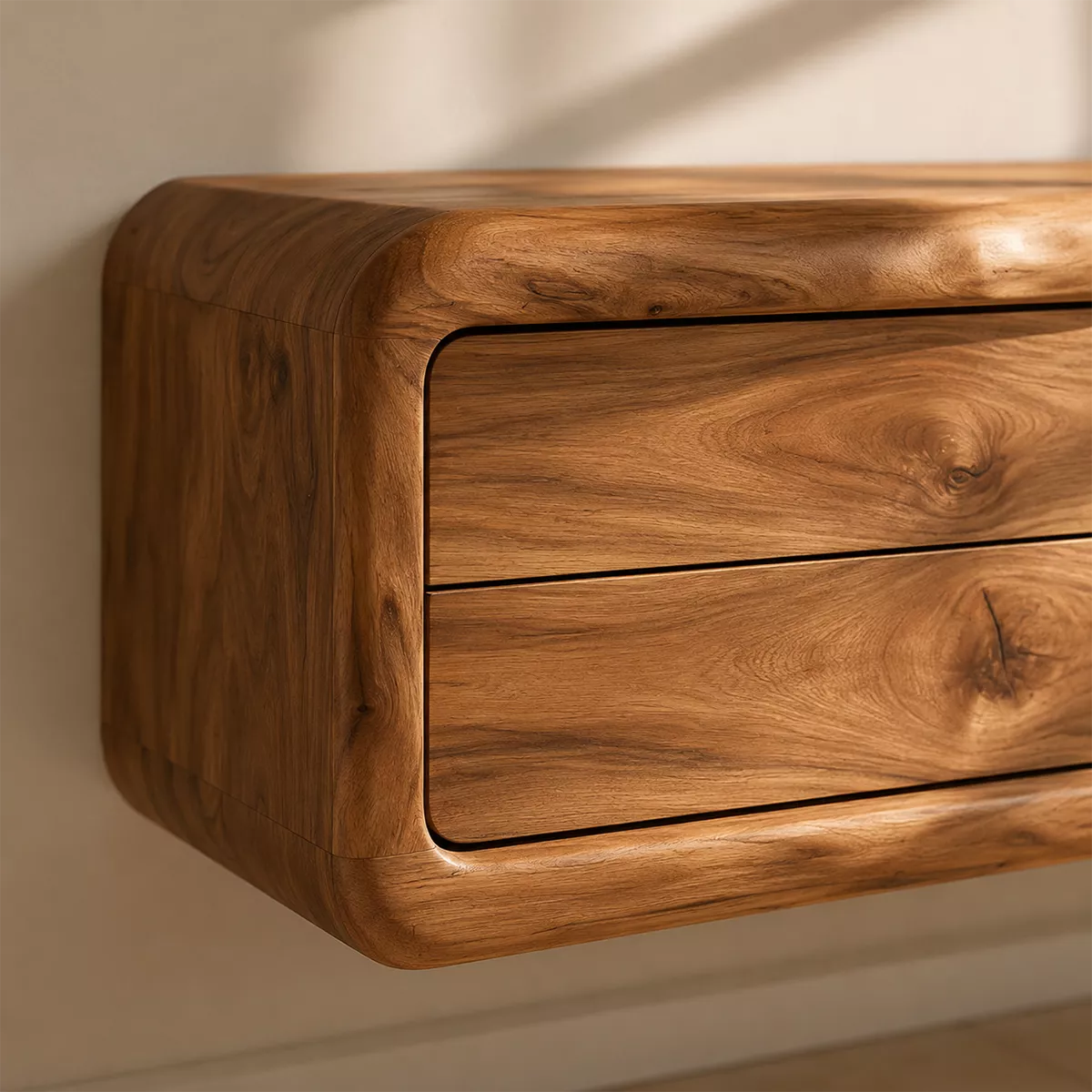 Natural Solid Wood TV Stand with Curved Form Open Storage Minimalist - Livewoodcraft - 1