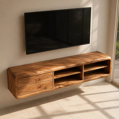 Natural Solid Wood TV Stand with Curved Form Open Storage Minimalist - Livewoodcraft - 2