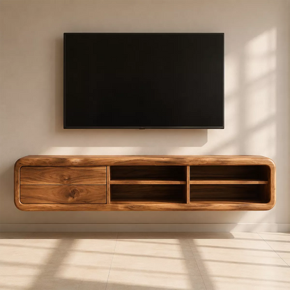 Natural Solid Wood TV Stand with Curved Form Open Storage Minimalist - Livewoodcraft - 3