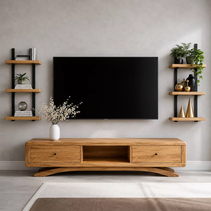 Natural Solid Wood TV Stand with Curved Legs and Drawers Scandinavian - Livewoodcraft - 3