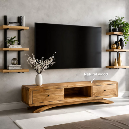 Natural Solid Wood TV Stand with Curved Legs and Drawers Scandinavian - Livewoodcraft - 6