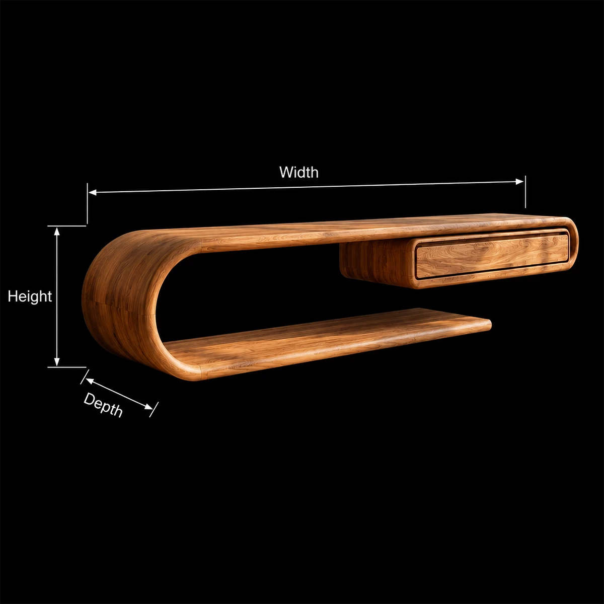 Natural Solid Wood TV Stand with Floating Drawer and Sculptural Loop Frame - Livewoodcraft - 11