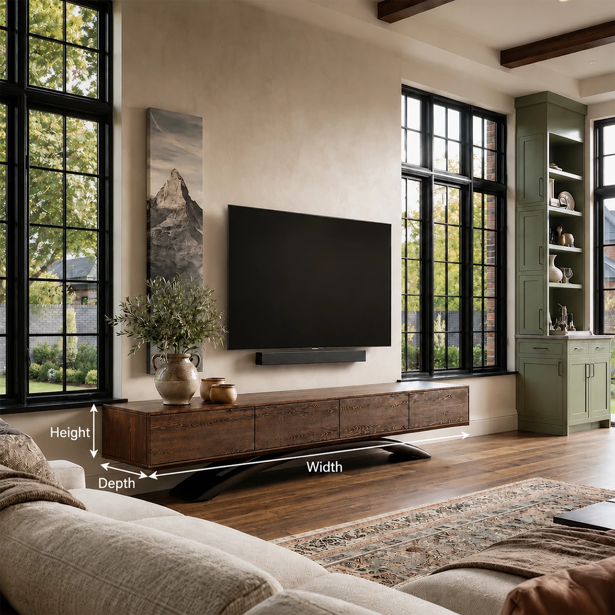 Natural Solid Wood TV Stand with Four Cabinets and Sculptural Crossed Base - Livewoodcraft - 10