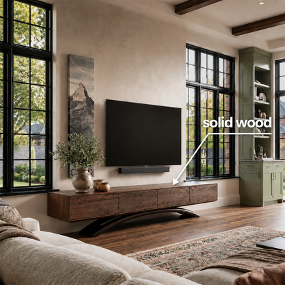 Natural Solid Wood TV Stand with Four Cabinets and Sculptural Crossed Base - Livewoodcraft - 9