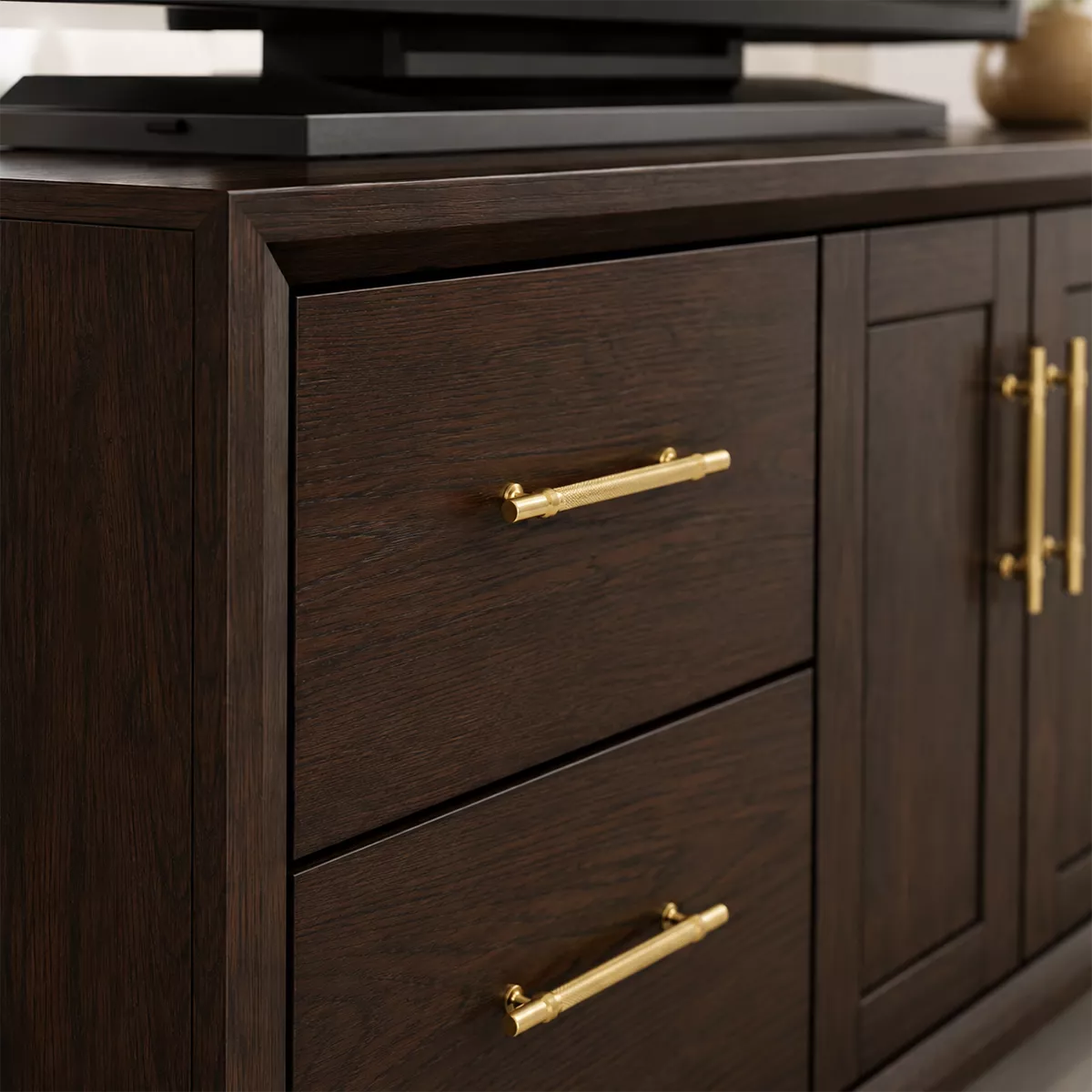 Natural Solid Wood TV Stand with Four Drawers Cabinet Doors Modern - Livewoodcraft - 1