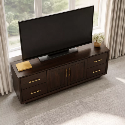 Natural Solid Wood TV Stand with Four Drawers Cabinet Doors Modern - Livewoodcraft - 2