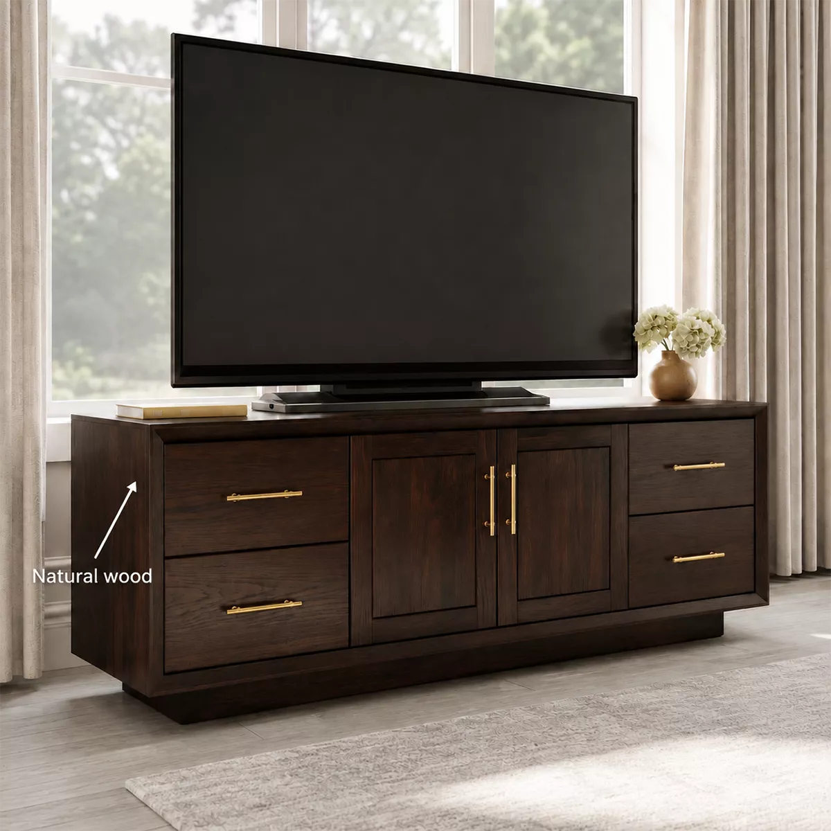Natural Solid Wood TV Stand with Four Drawers Cabinet Doors Modern - Livewoodcraft - 5