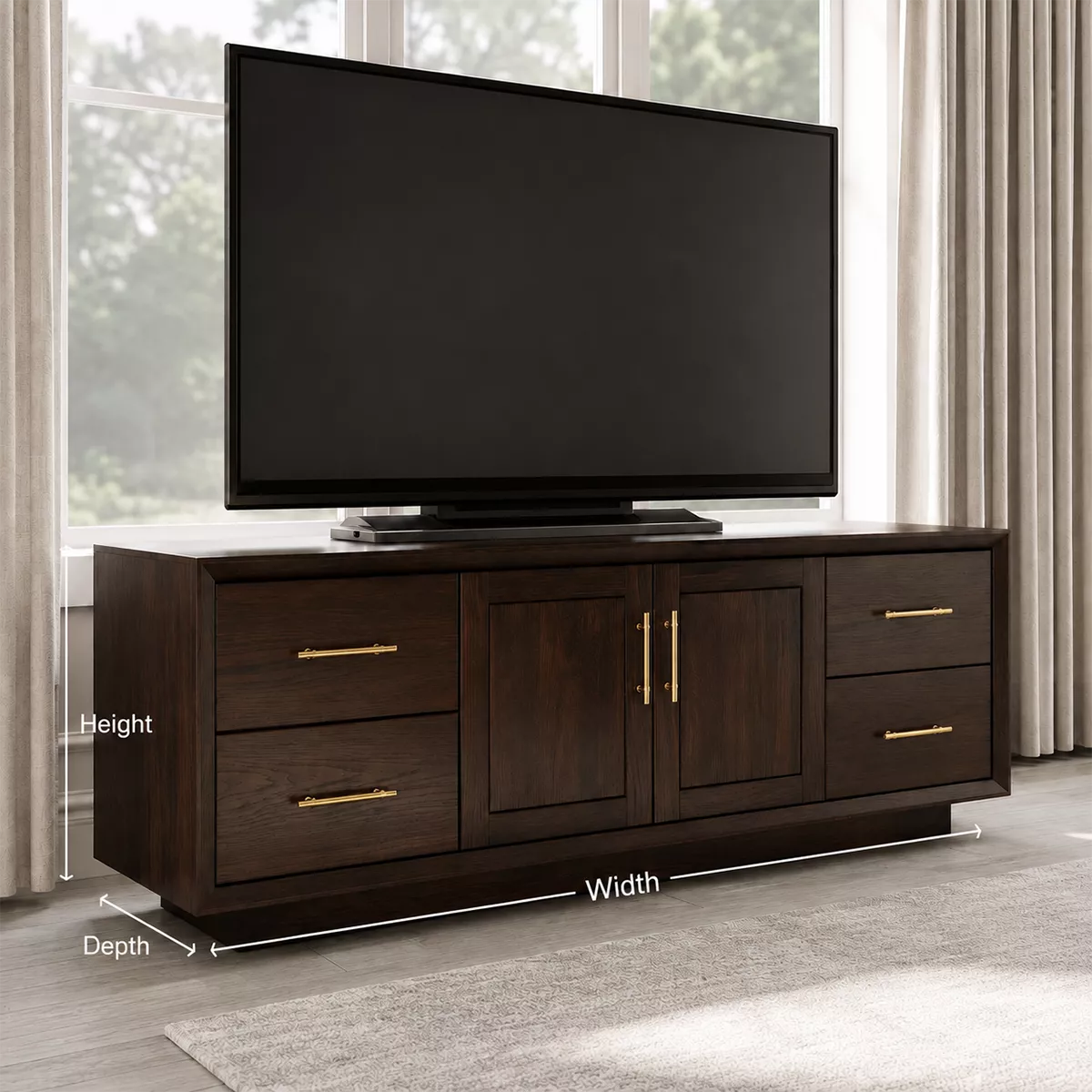 Natural Solid Wood TV Stand with Four Drawers Cabinet Doors Modern - Livewoodcraft - 6