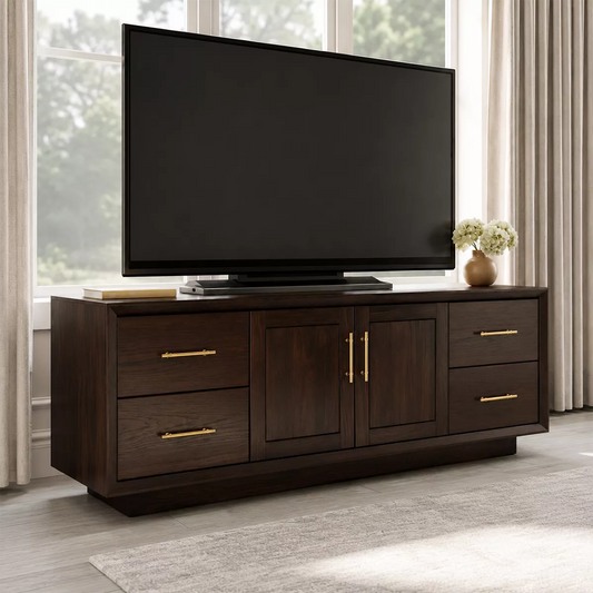 Natural Solid Wood TV Stand with Four Drawers Cabinet Doors Modern - Livewoodcraft