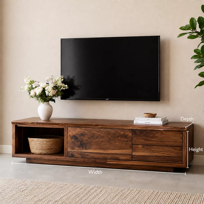 Natural Solid Wood TV Stand with Open Nook Storage Cabinet Japandi - Livewoodcraft - 5