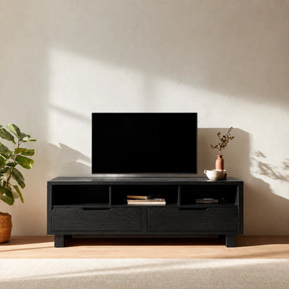 Natural Solid Wood TV Stand with Open Shelves and Dual Drawer Storage - Livewoodcraft - 4