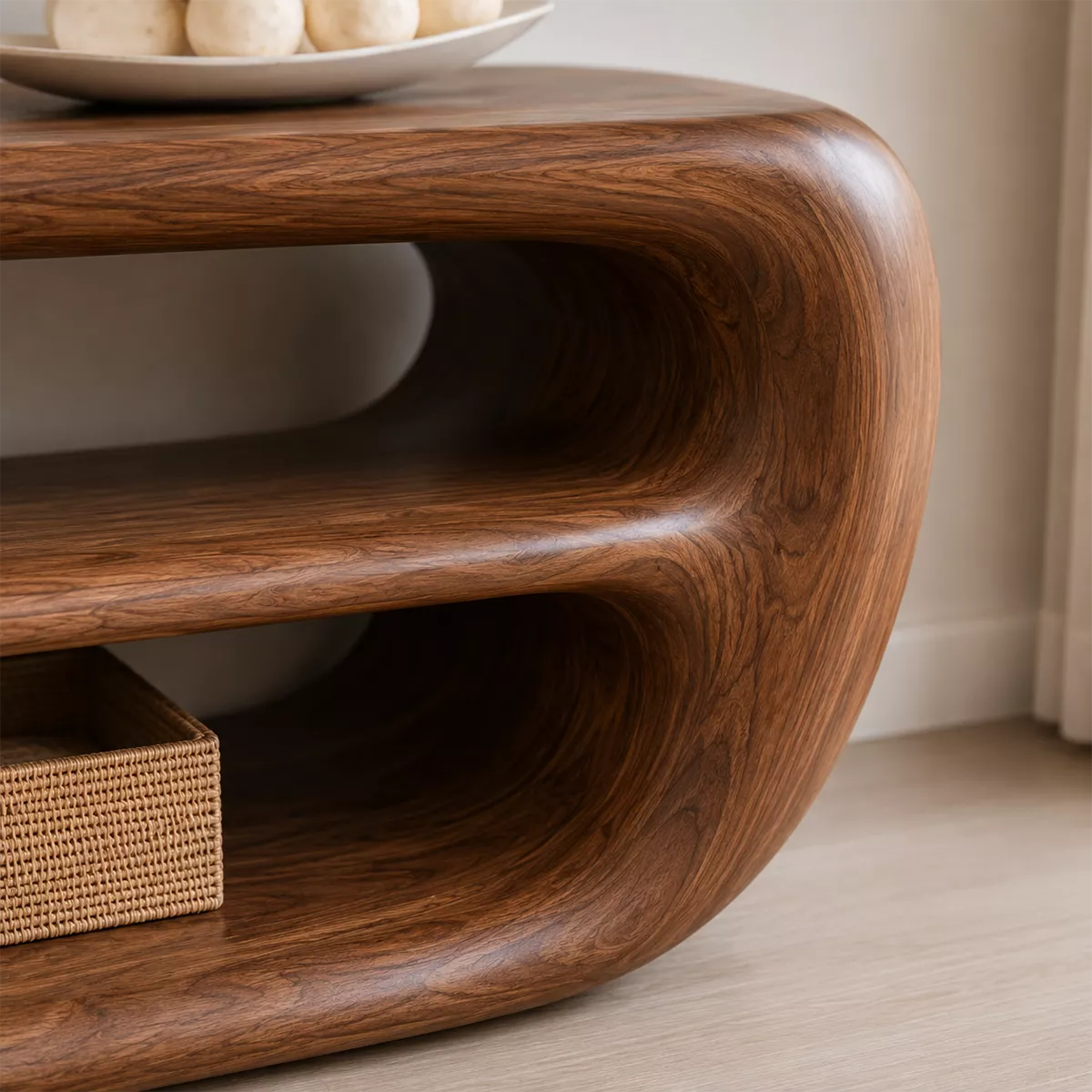 Natural Solid Wood TV Stand with Organic Curved Form Minimalist Design - Livewoodcraft - 1