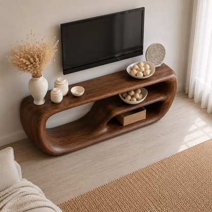 Natural Solid Wood TV Stand with Organic Curved Form Minimalist Design - Livewoodcraft - 2