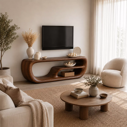 Natural Solid Wood TV Stand with Organic Curved Form Minimalist Design - Livewoodcraft - 4