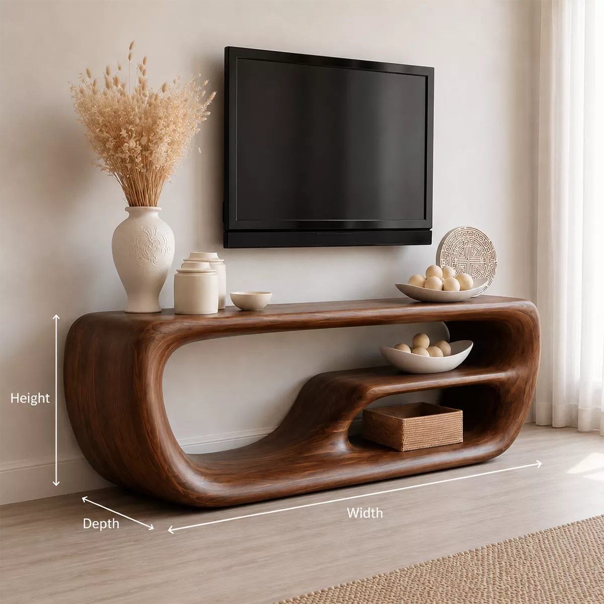 Natural Solid Wood TV Stand with Organic Curved Form Minimalist Design - Livewoodcraft - 5