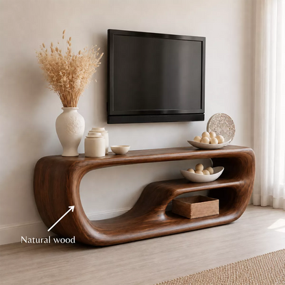 Natural Solid Wood TV Stand with Organic Curved Form Minimalist Design - Livewoodcraft - 6