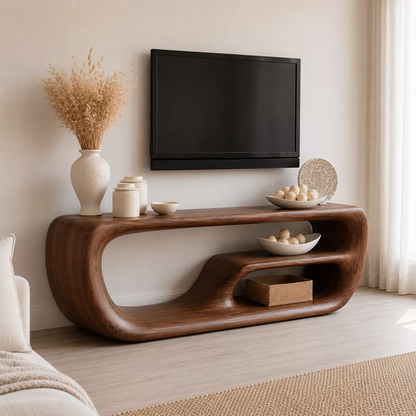 Natural Solid Wood TV Stand with Organic Curved Form Minimalist Design - Livewoodcraft - 7