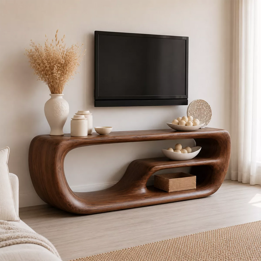 Natural Solid Wood TV Stand with Organic Curved Form Minimalist Design - Livewoodcraft