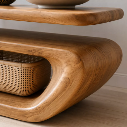Natural Solid Wood TV Stand with Sculptural Curved Form Minimalist - Livewoodcraft - 1