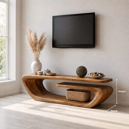 Natural Solid Wood TV Stand with Sculptural Curved Form Minimalist - Livewoodcraft - 5