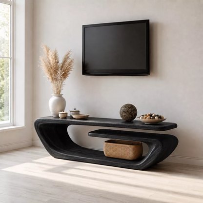 Natural Solid Wood TV Stand with Sculptural Curved Form Minimalist - Livewoodcraft - 8