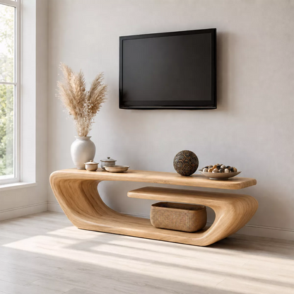 Natural Solid Wood TV Stand with Sculptural Curved Form Minimalist - Livewoodcraft - 9
