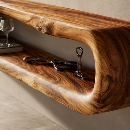 Natural Solid Wood TV Stand with Sculptural Open Nook Minimalist Design - Livewoodcraft - 1