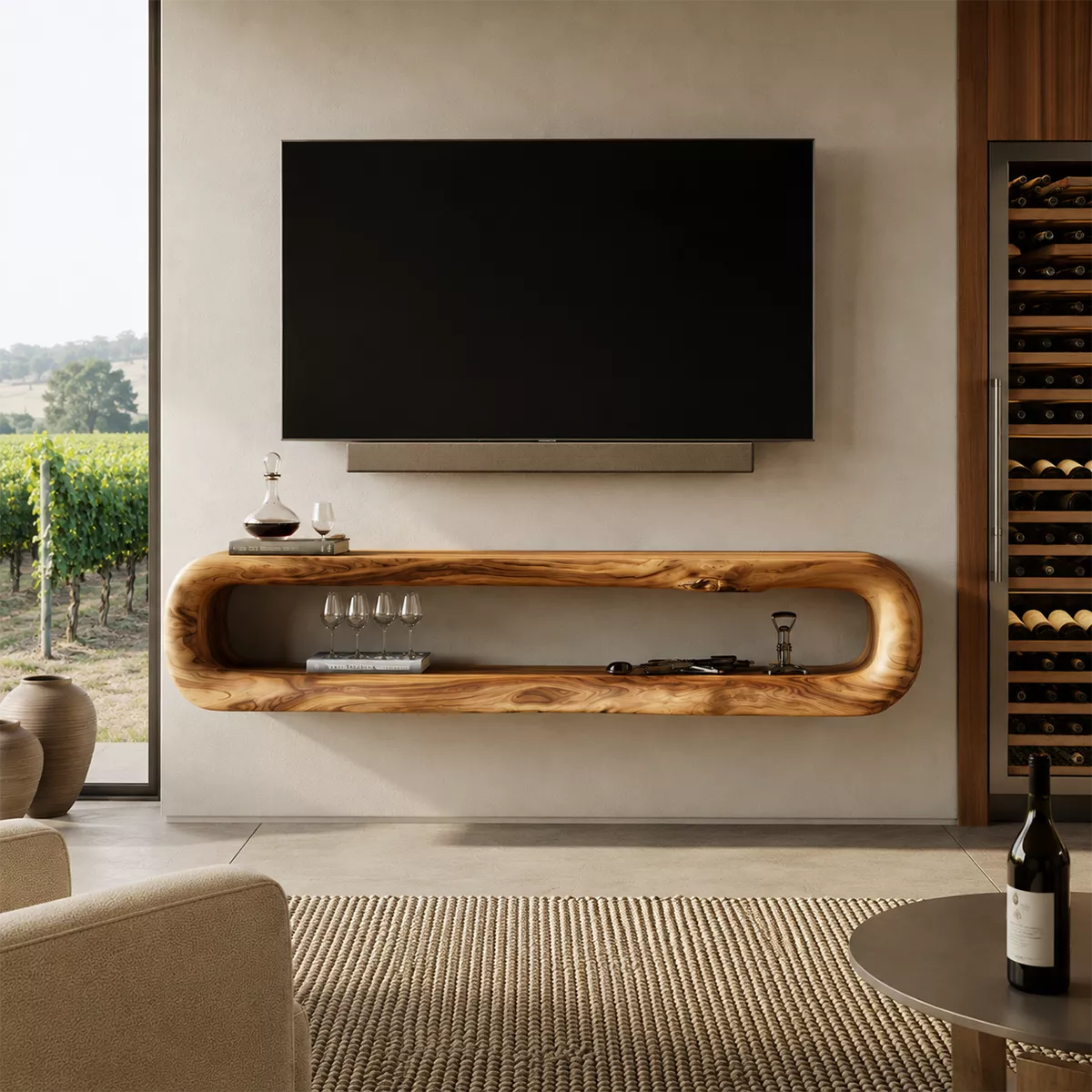 Natural Solid Wood TV Stand with Sculptural Open Nook Minimalist Design - Livewoodcraft - 3