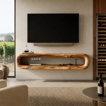 Natural Solid Wood TV Stand with Sculptural Open Nook Minimalist Design - Livewoodcraft - 3
